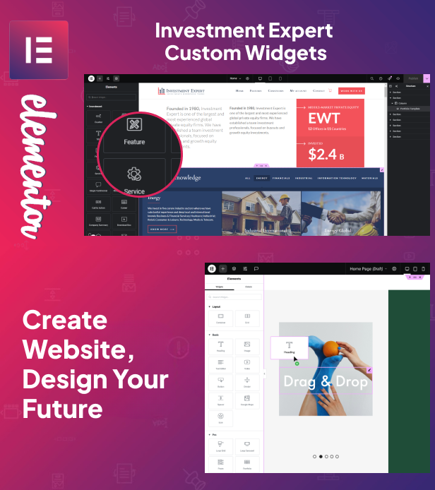 Custom widgets available for Elementor page builder