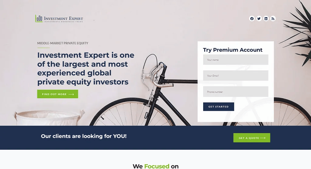 investment busniness theme Onepage layout with Image Background