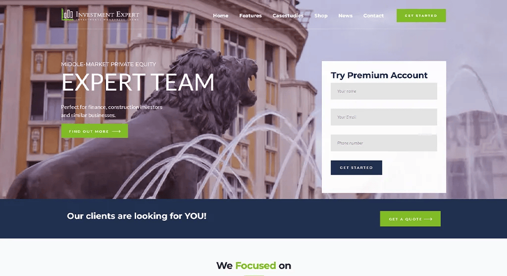 investment busniness theme Onepage layout with Image Background